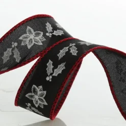 Black Holly with Red Trim Wired Ribbon - 2.2cm Clearance