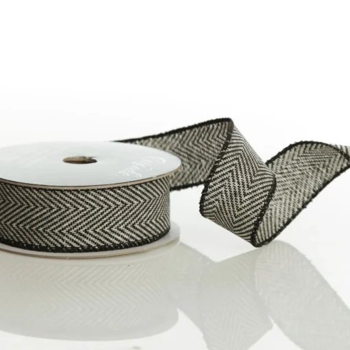 Black Woven Herringbone Wired Ribbon - 3.8cm Best