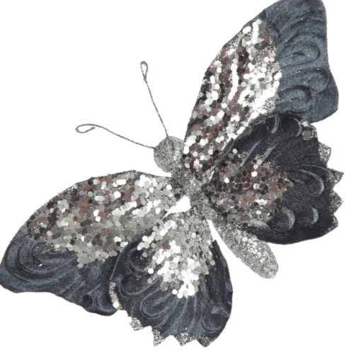 Blue Butterfly Clip with Silver Sequins Fashion
