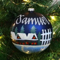 Blue Christmas Village Bauble Cheap