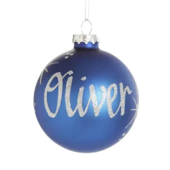 Blue Glass Personalised Christmas Bauble Discount
