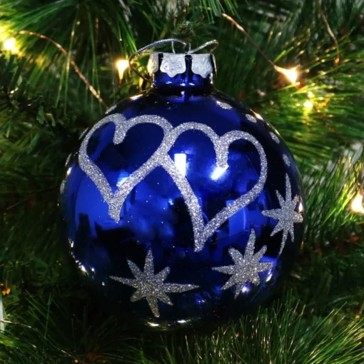 Blue Love Hearts Christmas Bauble Online
