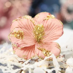 Blush Velvet Magnolia Flower with Gold Sequin Tips Hot