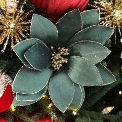 Bottle Green Velvet Flower Stem with Gold Glitter Trim Store