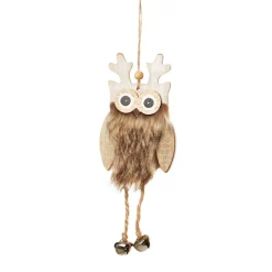 Brown Wood Owl Tree Decorations with Fur & Bells Shop