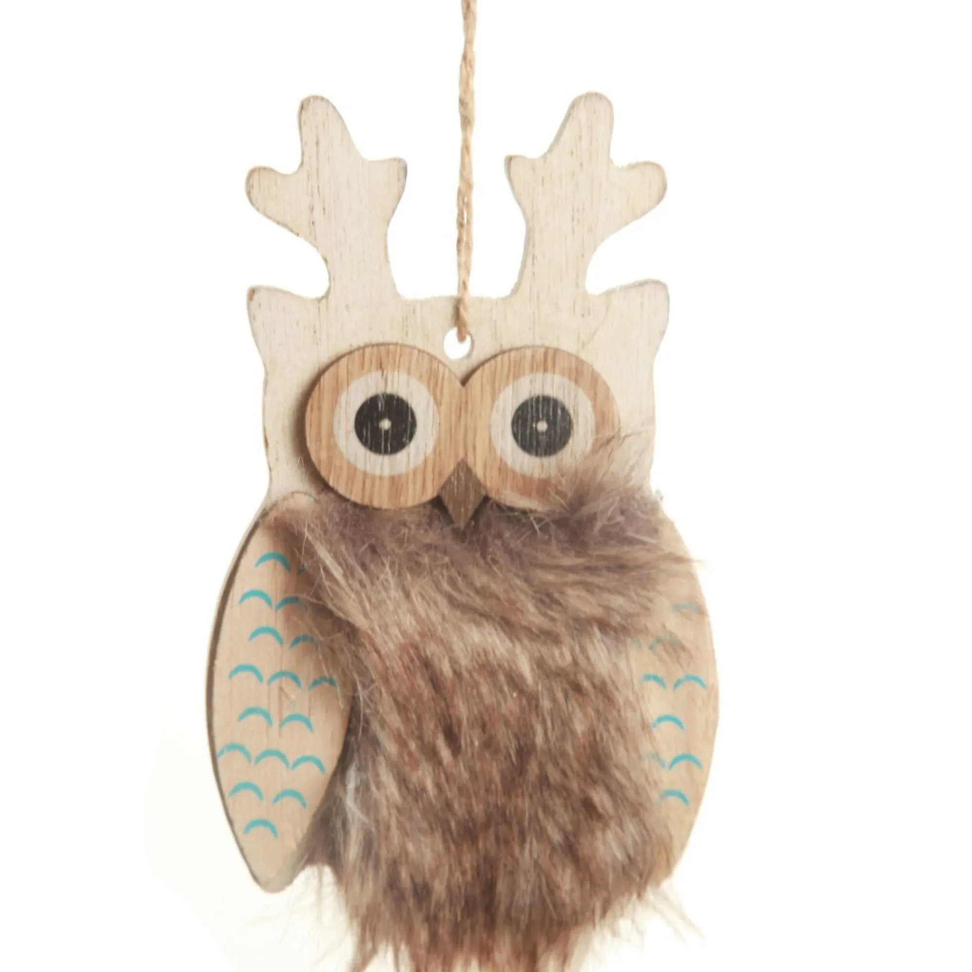 Brown Wood Owl Tree Decorations with Fur & Bells Shop