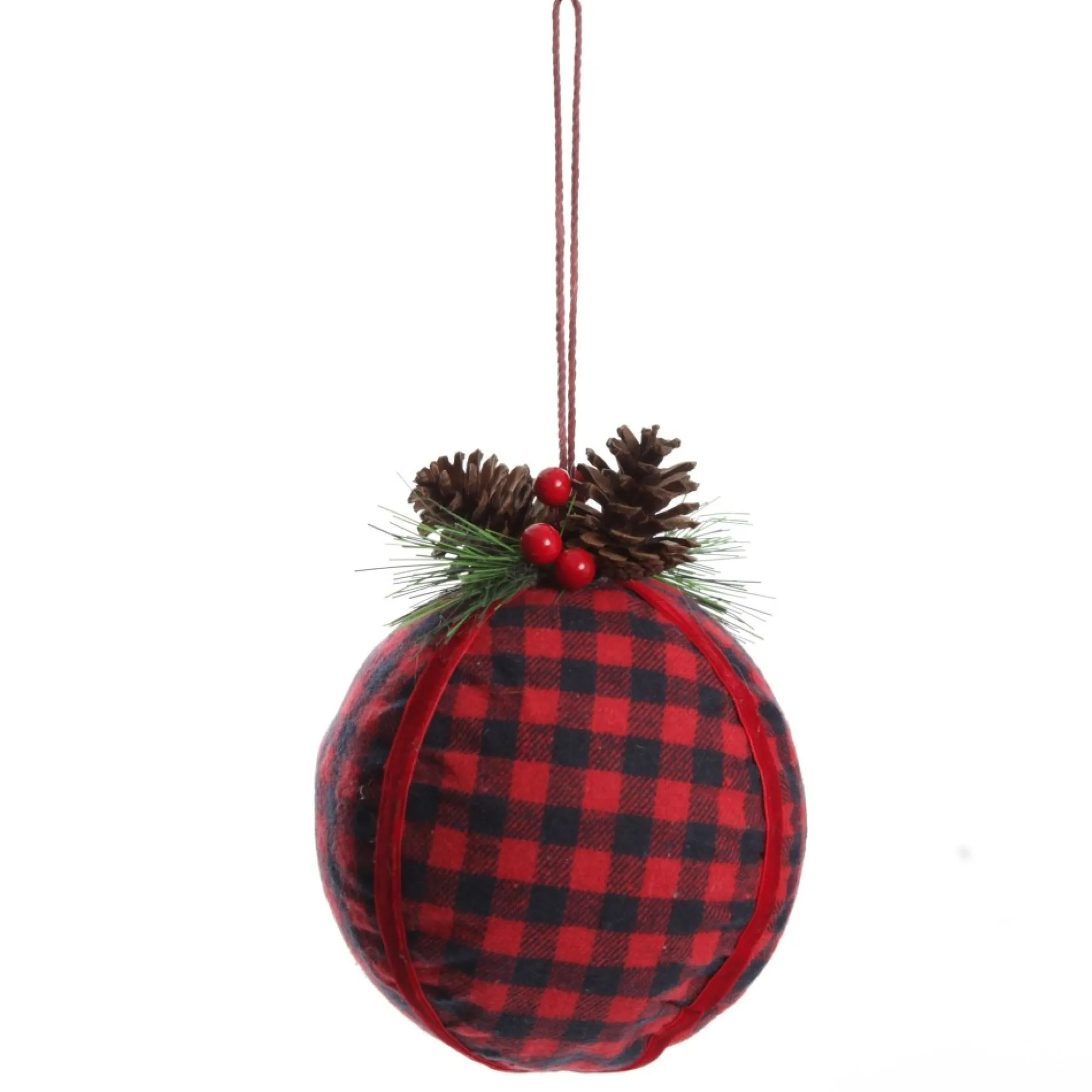 Buffalo Check Bauble with Pine and Cone Topper Discount