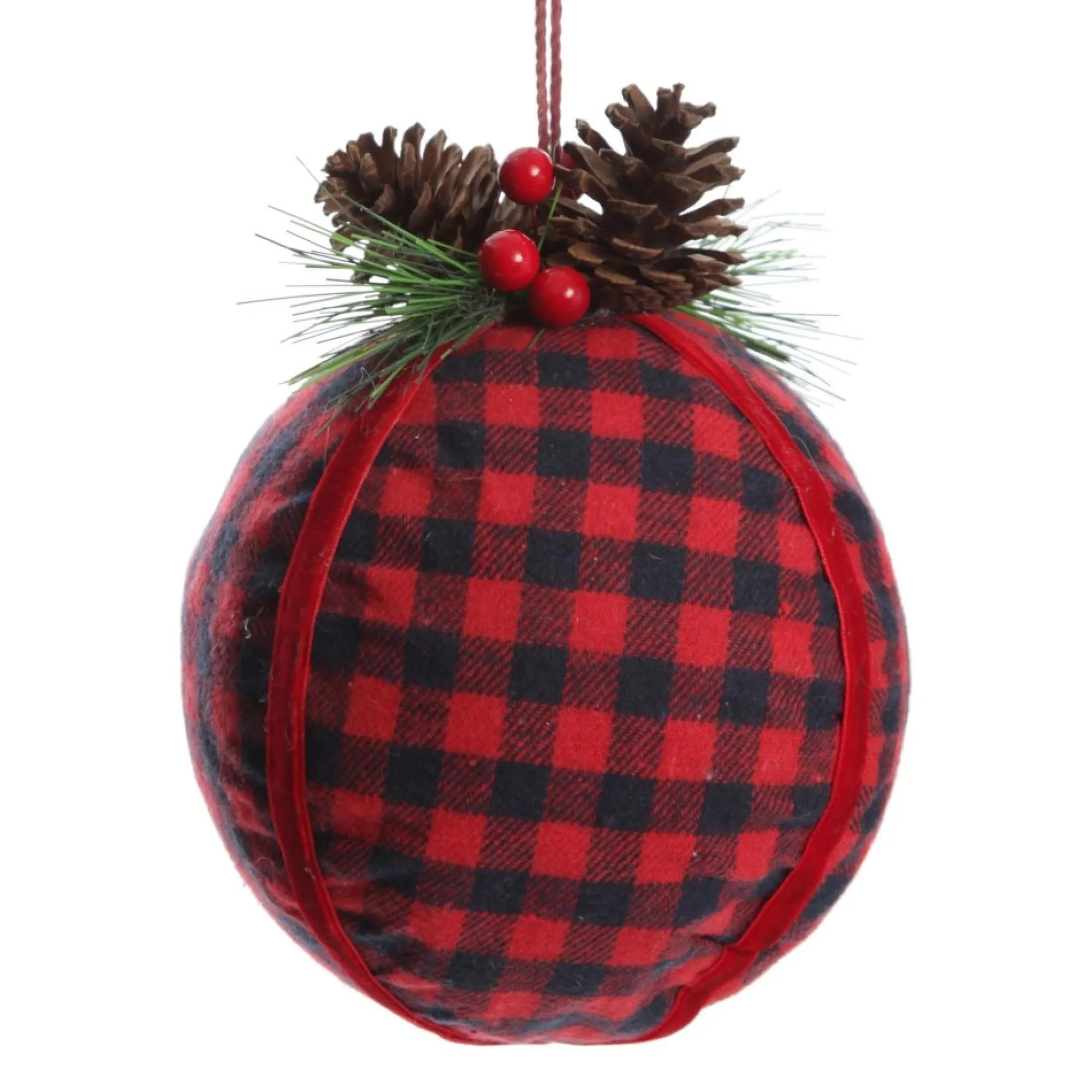 Buffalo Check Bauble with Pine and Cone Topper Discount