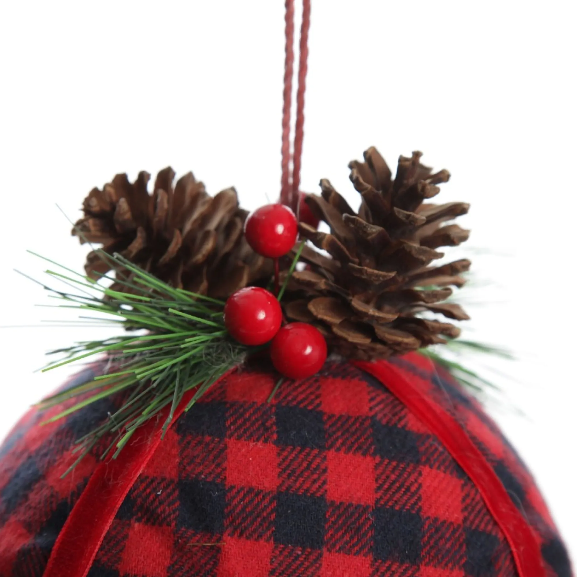 Buffalo Check Bauble with Pine and Cone Topper Discount