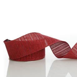 Burgundy Glitter and Linen Striped Wired Ribbon - 6.5cm Store