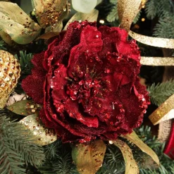 Burgundy Peonie Flower Stem with Glitter Sprinkles New