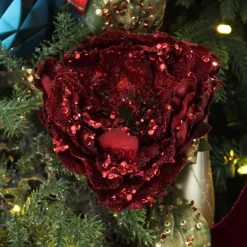 Burgundy Peonie Flower Stem with Glitter Sprinkles New