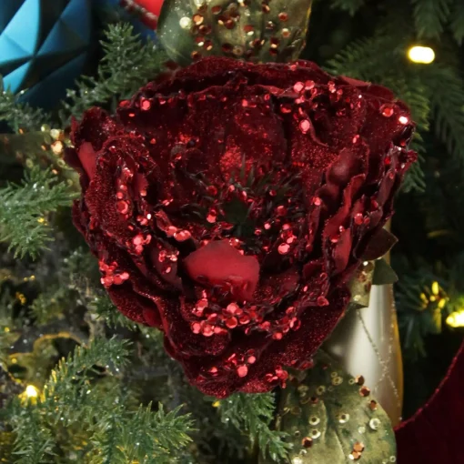 Burgundy Peonie Flower Stem with Glitter Sprinkles New