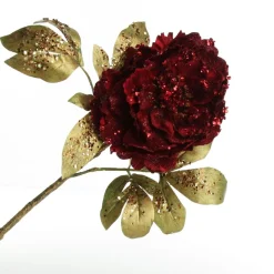 Burgundy Peonie Flower Stem with Glitter Sprinkles New