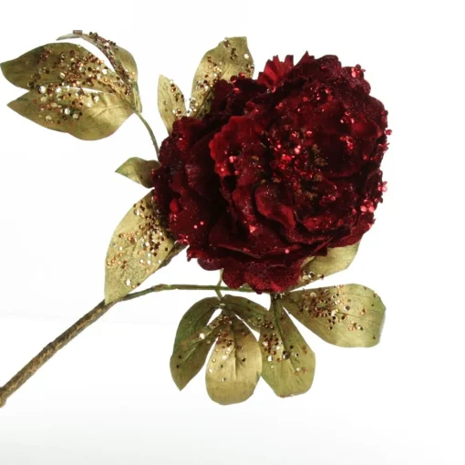 Burgundy Peonie Flower Stem with Glitter Sprinkles New