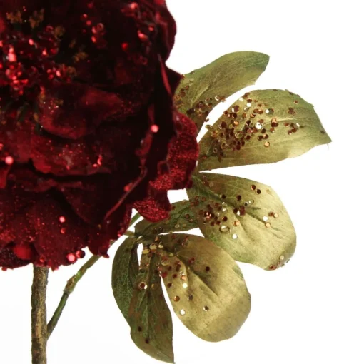 Burgundy Peonie Flower Stem with Glitter Sprinkles New