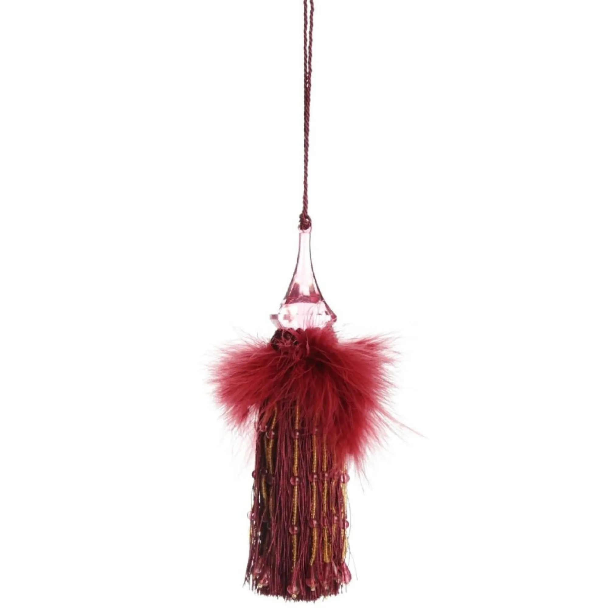 Burgundy Tassel with Feathers and Beaded Fringing Clearance