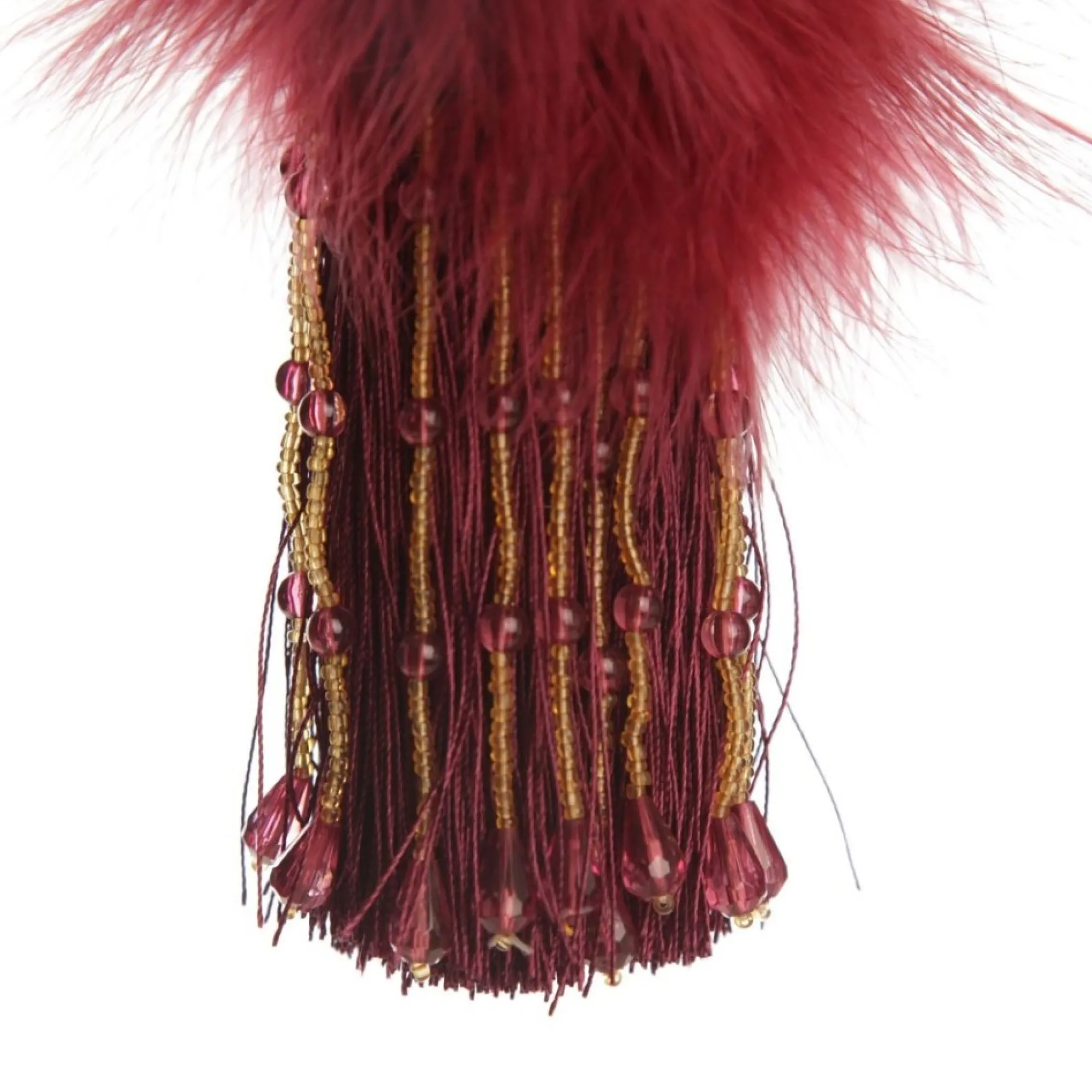 Burgundy Tassel with Feathers and Beaded Fringing Clearance