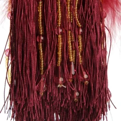 Burgundy Tassel with Feathers and Beaded Fringing Clearance