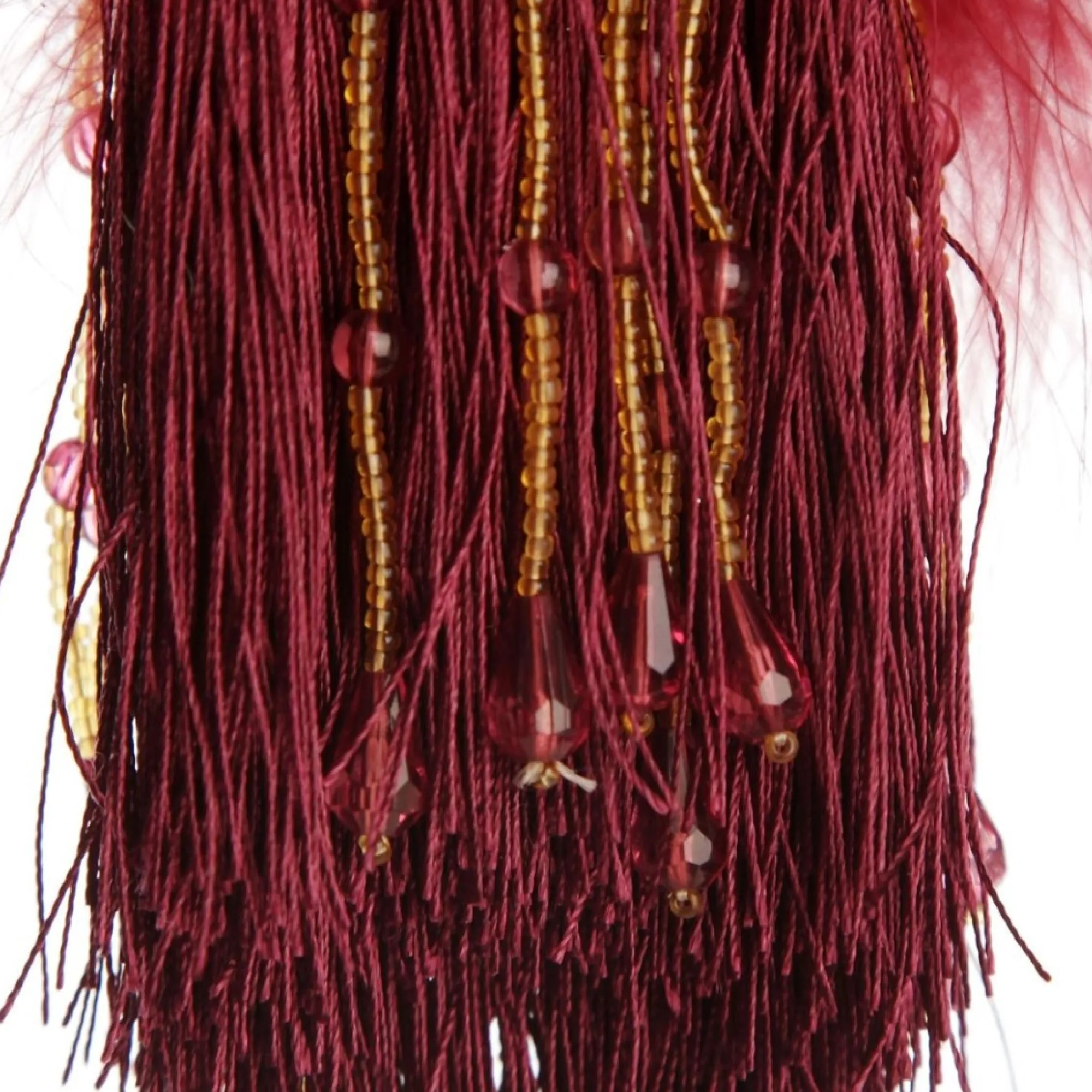 Burgundy Tassel with Feathers and Beaded Fringing Clearance