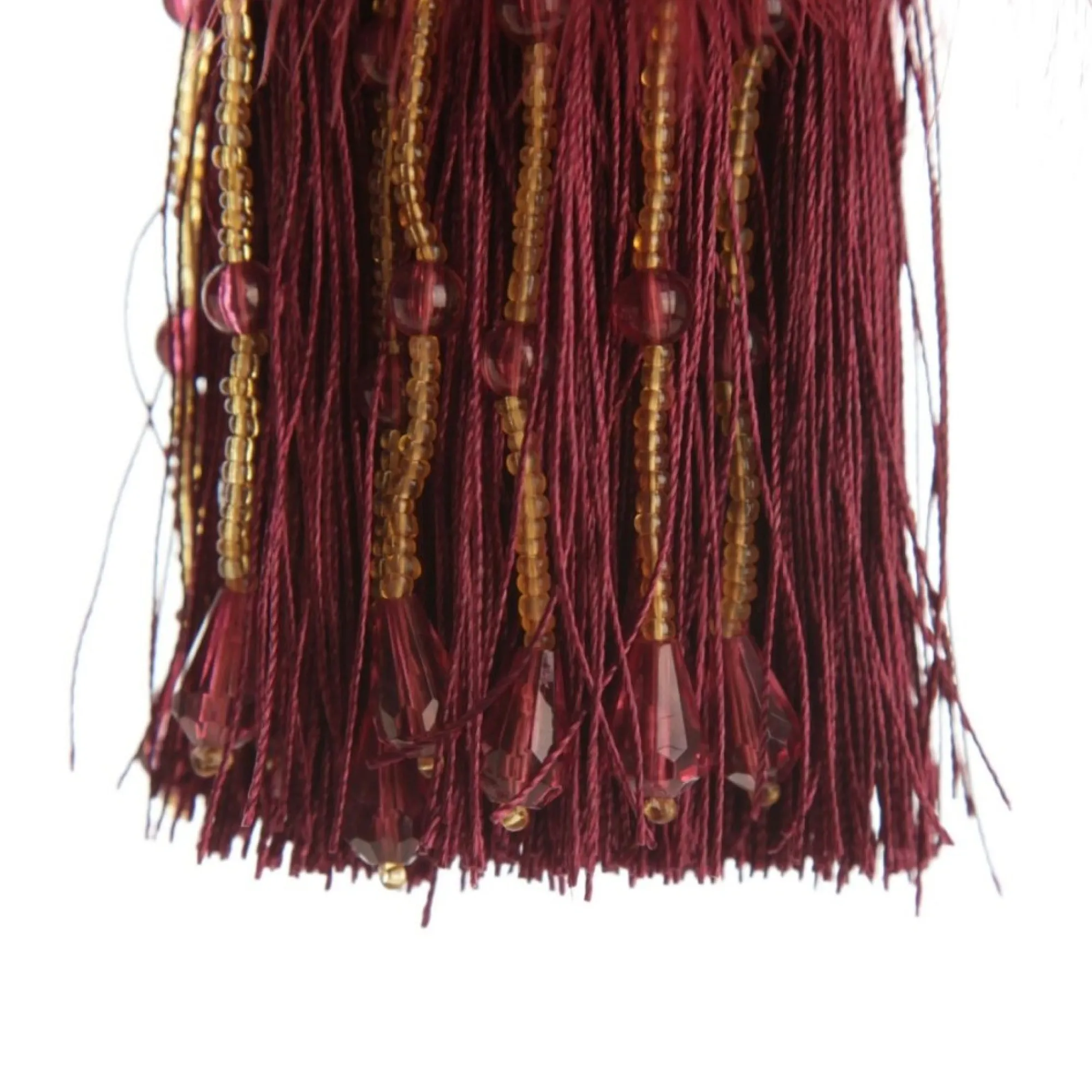 Burgundy Tassel with Feathers and Beaded Fringing Clearance