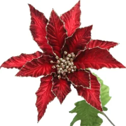 Burgundy Velvet Poinesttia Flower Stem with Gold Glitter Best