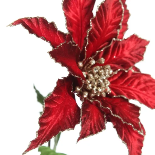 Burgundy Velvet Poinesttia Flower Stem with Gold Glitter Best