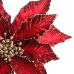Burgundy Velvet Poinesttia Flower Stem with Gold Glitter Best