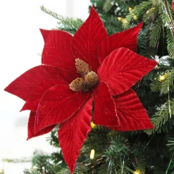 Burgundy Velvet Poinsettia Flower Stem Clearance