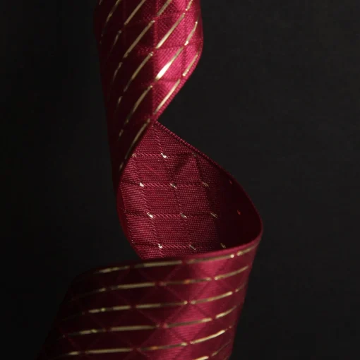 Burgundy Wired Christmas Ribbon with Gold Flecks - 3.8cm Hot