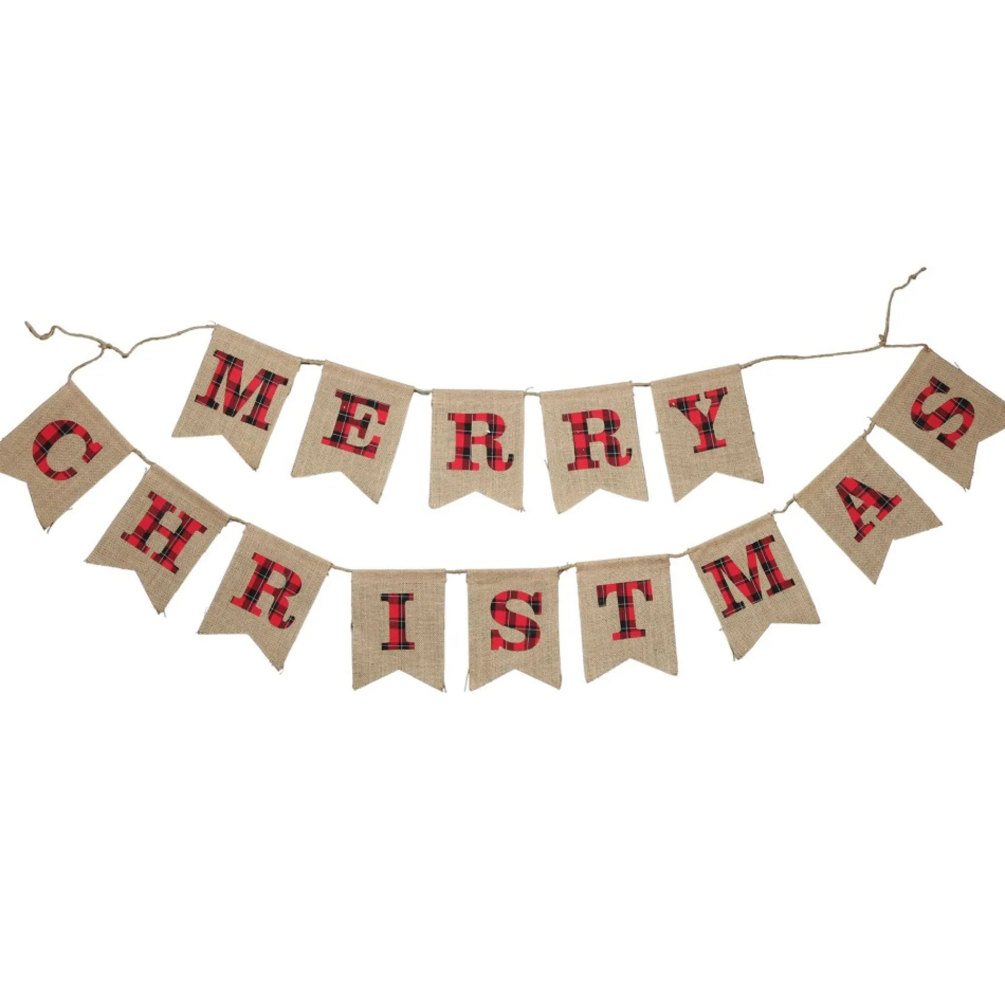 Burlap Bunting with Red and Black Plaid Merry Christmas Fashion