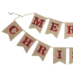 Burlap Bunting with Red and Black Plaid Merry Christmas Fashion