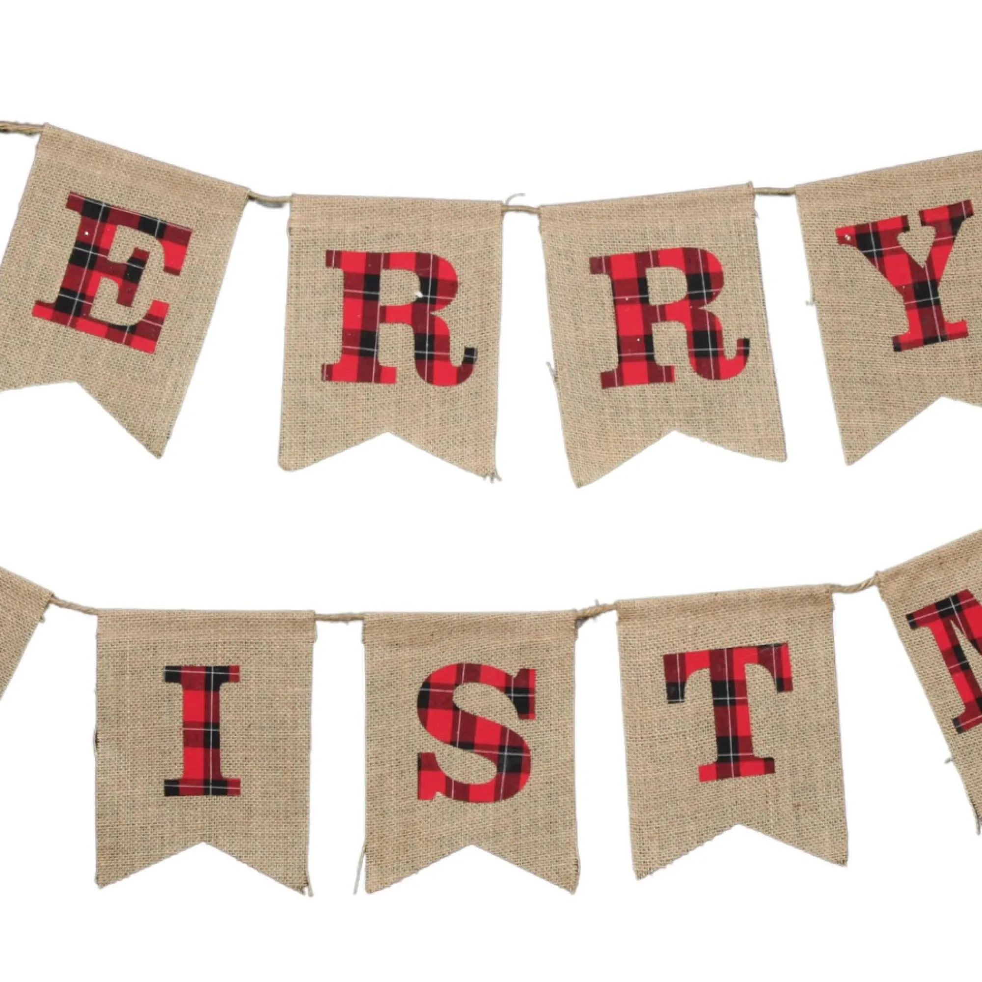 Burlap Bunting with Red and Black Plaid Merry Christmas Fashion