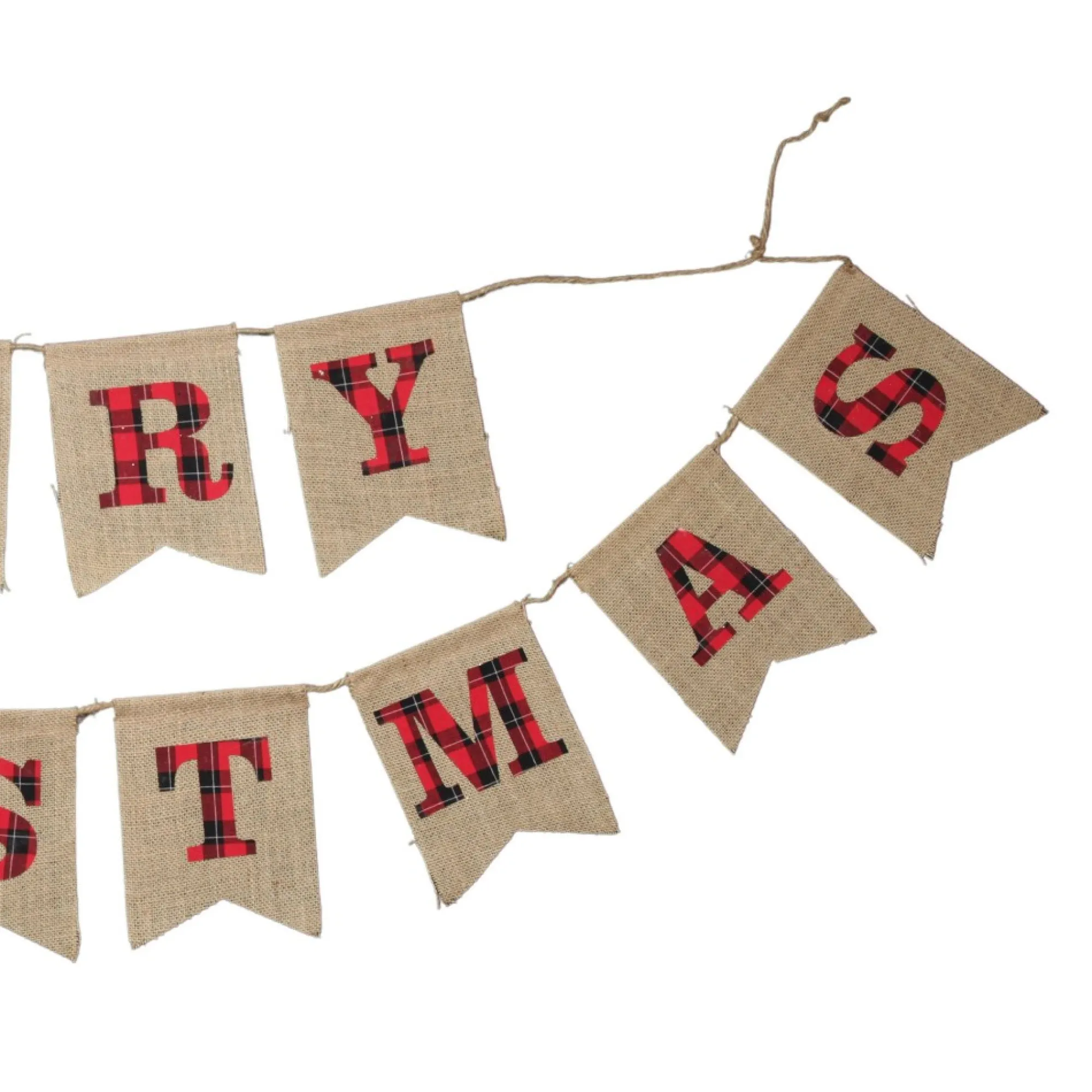 Burlap Bunting with Red and Black Plaid Merry Christmas Fashion