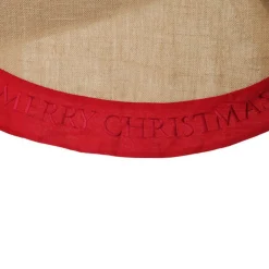 Burlap Merry Christmas Tree Skirt - Red Trim Hot