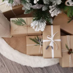 Burlap Merry Christmas Tree Skirt - White Fur Trim Best Sale