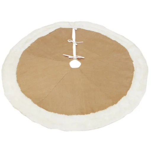 Burlap Merry Christmas Tree Skirt - White Fur Trim Best Sale