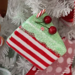 Candy Cane and Mint Velvet Cake Slice Christmas Tree Decoration Hot