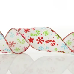 Candy Cane and Snowflake Ribbon - 6.3cm Outlet