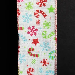 Candy Cane and Snowflake Ribbon - 6.3cm Outlet