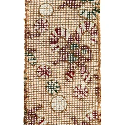 Candy Cane Hessian Ribbon with Wired Edge - 6.3cm Best Sale