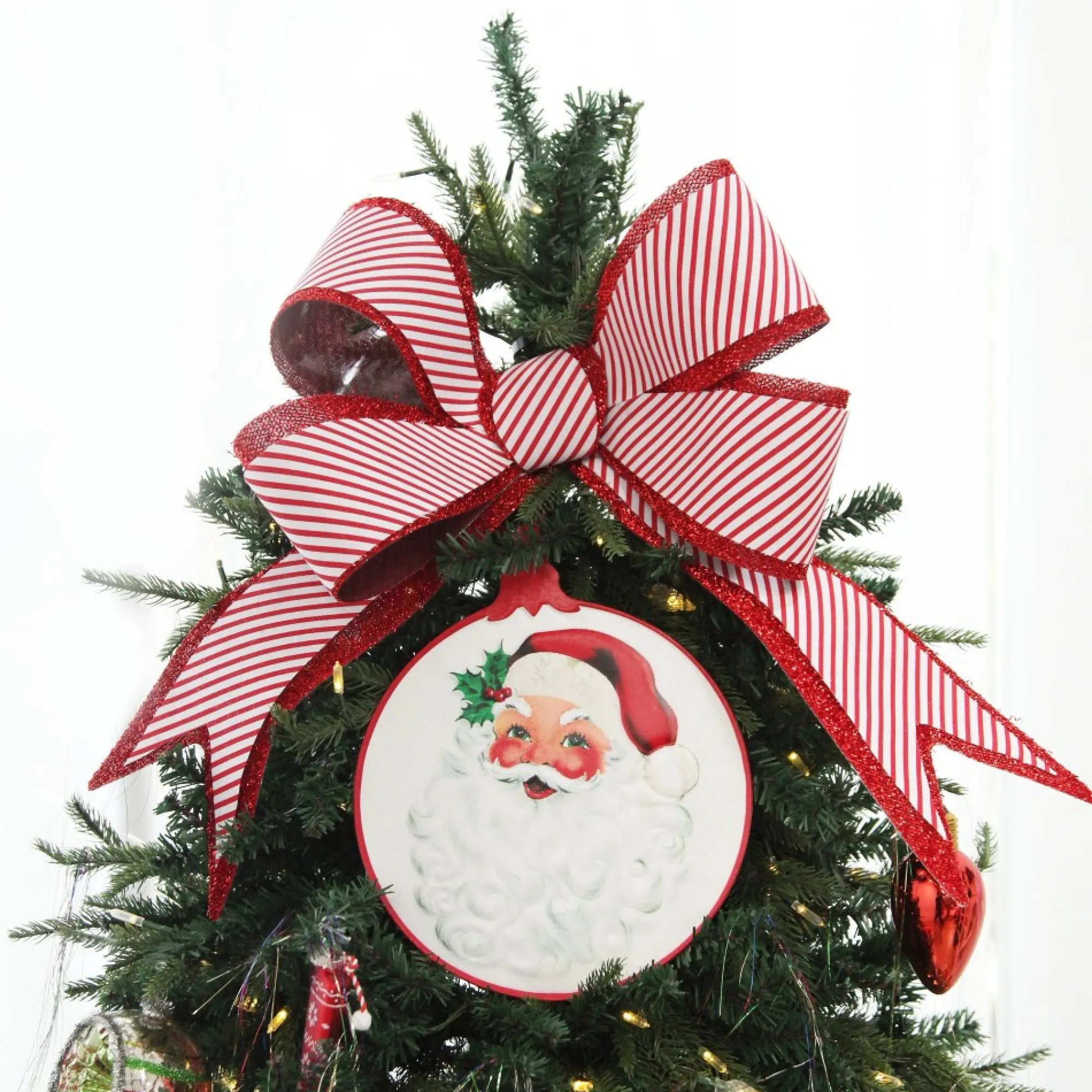 Candy Cane Stripe Christmas Bow with Glitter Edge Best Sale