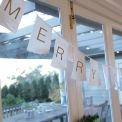 Canvas Gold Merry Christmas Printed Bunting Flash Sale