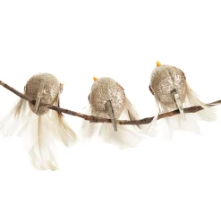 Champagne Bird Clip with Feather Tail - Set of 3 Champagne Bird Clip With Feather Tail - Set Of 3 Best Sale