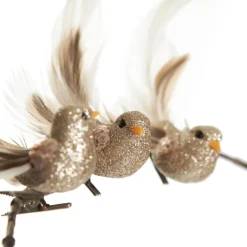 Champagne Bird Clip with Feather Tail - Set of 3 Champagne Bird Clip With Feather Tail - Set Of 3 Best Sale