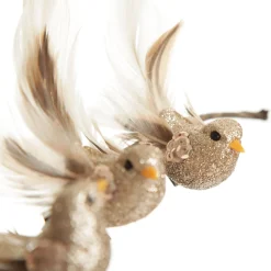 Champagne Bird Clip with Feather Tail - Set of 3 Champagne Bird Clip With Feather Tail - Set Of 3 Best Sale