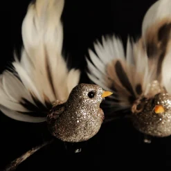 Champagne Bird Clip with Feather Tail - Set of 3 Champagne Bird Clip With Feather Tail - Set Of 3 Best Sale