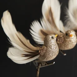 Champagne Bird Clip with Feather Tail - Set of 3 Champagne Bird Clip With Feather Tail - Set Of 3 Best Sale