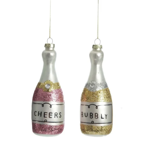 Champagne Bottle Pink Glitter Cheers Glass Tree Decoration Hot
