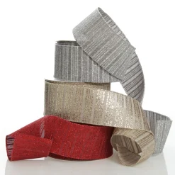 Champagne Glitter and Linen Striped Wired Ribbon - 6.5cm Cheap